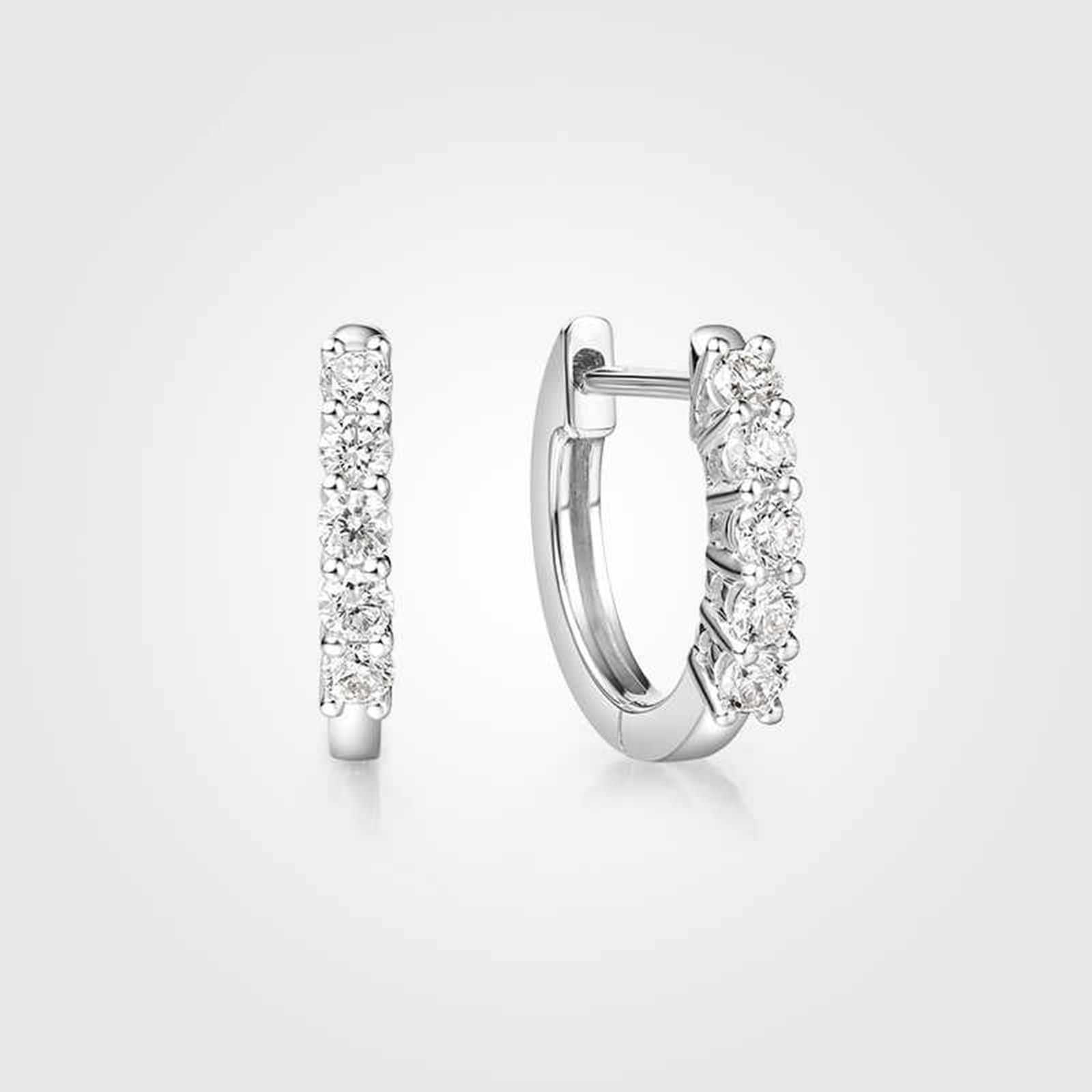 KnSam Białe złoto Au750 Creole Hoop, 0,3 ct laboratorium stworzone diamenty kolczyki damskie wiercone, szlif okrągły, białe, prawdziwe złoto, kolczyki bez niklu 18 K
