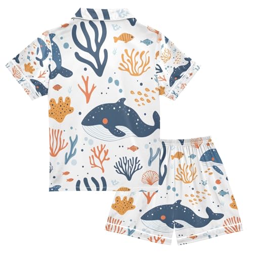 senya Whale and Coral A Satin Summer Pajama Sets Silk Short Sleeve Button Down Sleepwear2