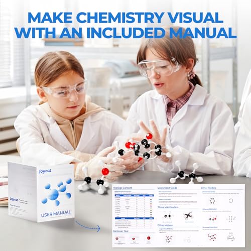 Image of JoyCat 238-Piece Molecular Model Kit for Organic and Inorganic Chemistry | Includes 84 color-coded atoms, 153 bonds, remover tool, learning guide and labeled storage box for grade 9 through college