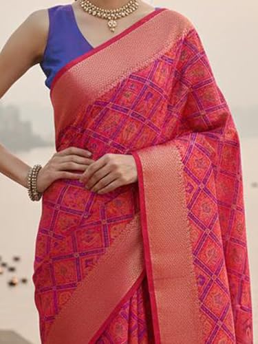 Image of AKHILAM Women's Kanjivaram Woven Soft Silk Saree With Blouse Piece