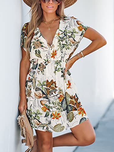 Image of CUPSHE Women's Swimsuit Coverup Casual V Neck Beach Dress Short Sleeve Elastic Waist Swimwear Cover Ups 2026 Beachwear