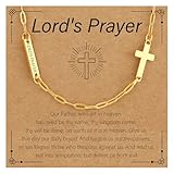 Ascona Gold Cross Necklace for Women,Gold Plated Dainty Christian Lord's Prayer Faith Necklace Jewelry,Sideways Tiny Cross Necklace Religious Gifts for Women