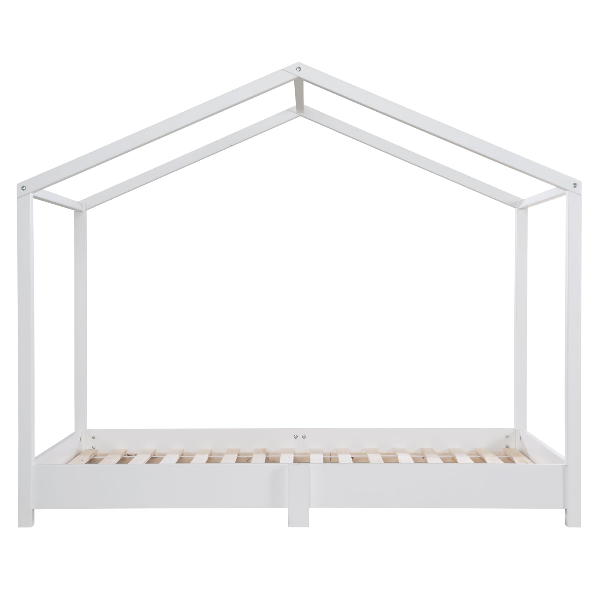 roba Cama de casa 70 x 140 cm con somier - Cama infantil baja según el principio Montessori - Ampliable con funda de cama - Madera lacada en blanco