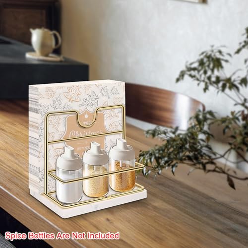 Livabber Napkin Holder, Metal Napkin Storage with Salt and Pepper Shakers Caddy Modern Napkin Dispenser for Table Kitchen Countertop, Not Including Salt and Pepper Shakers (Middle Marble, Gold) - Thumbnail 6