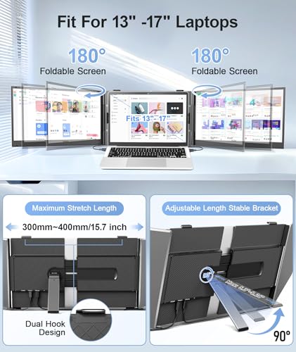 Image of Laptop Screen Extender, Ultra-Thin 14 inch FHD 1080P Portable Monitor for Laptop, 2.2lbs Lightweight Triple Monitor Extender Plug & Play for 13 inch-17 inch Laptops, Compatible with Wins /Mac /Android /Chrome