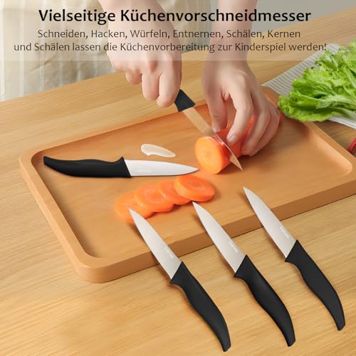Gemüsemesser Obstmesser Set 4 Stück Schälmesser Klingenlänge 10CM Küchenmesser mit Scharfer und Präziser Rostfreier Edelstahl Klinge Messer zum Schneiden von Obst und Gemüse (Schwarz)