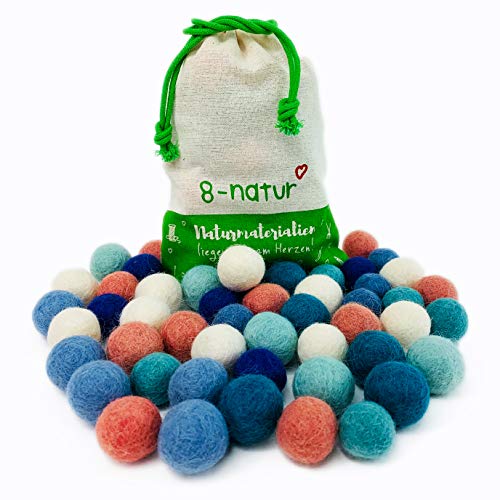8-Natur Colección Llena de Color de 50 Bolas de Fieltro Océano Mix de 2,2 cm de Grosor, Hechas de Pura Lana Merino para elaborar guirnaldas, móviles y macetas, o Solo para decoración Cover