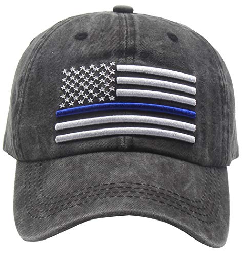 OASCUVER Mens Embroidered Thin Blue Line American Flag Hat Cotton Adjustable Baseball Cap Dad Hat (Thin Blue Line Embroidered Black one Size)