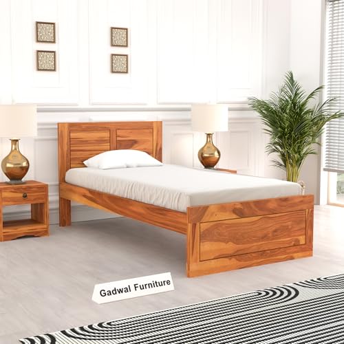Image of Solid Sheesham Wooden Bed 6X4 Bed Single Bed Without Storage for Bedroom - Single Cot Wooden BedSingle Size for Living Room Guest Room - 12 Month Warranty (Noah Honey)