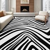 ODIKA Flatwoven High Traffic Area Rug 8x10, Abstract Pathway Design with Flowing Wave, Non Slip, Stain Resistant, Washable Area Rugs for Living Room, Bedroom (Black, 8x10)