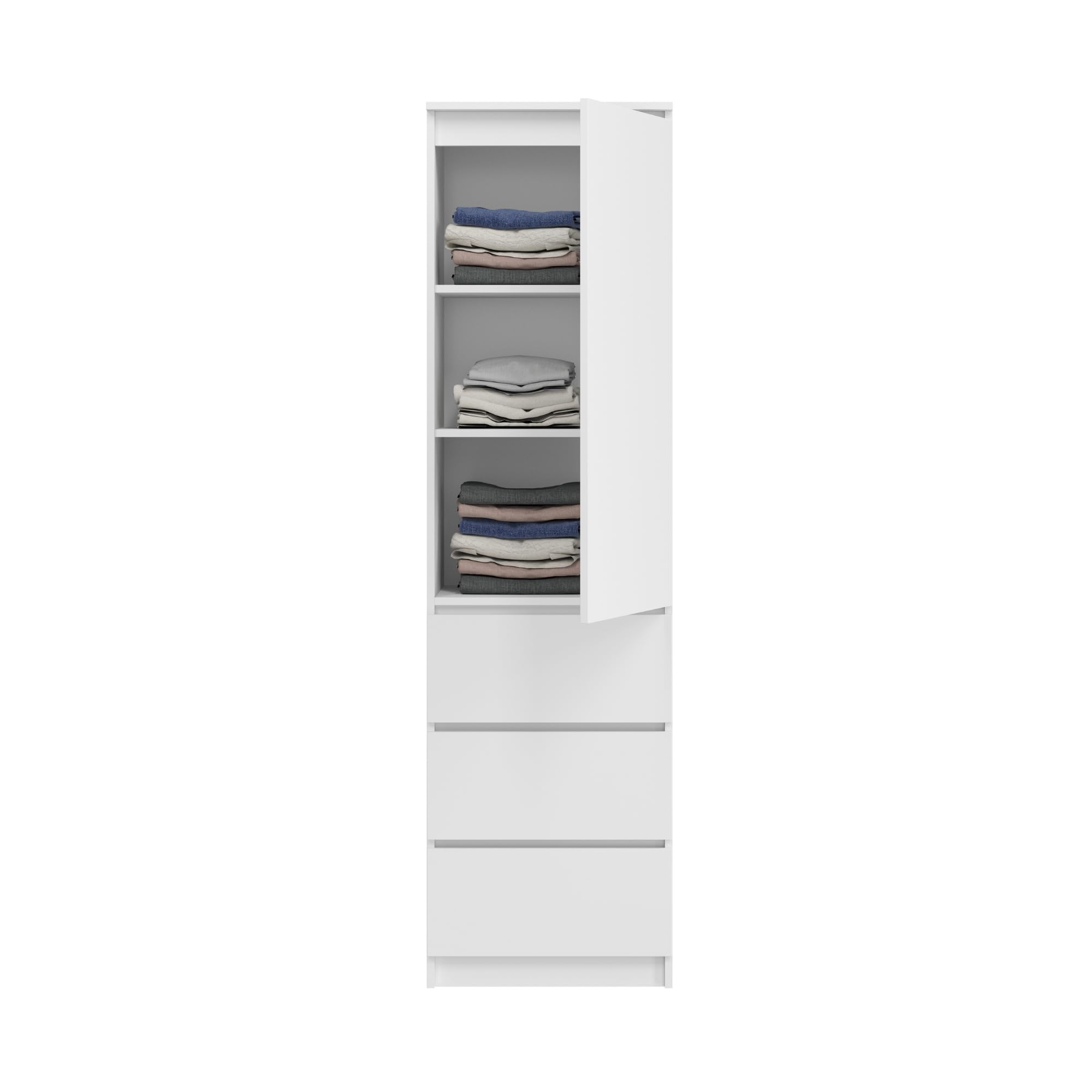 Kleiderschrank, Garderobenschrank, Mehrzweckschrank mit 3 Einlegeböden & 3 Schubladen | kompakter und funktionaler Schrank für Schlafzimmer, Flur oder Arbeitszimmer | 50x40x180 cm (BxTxH) | Weiß