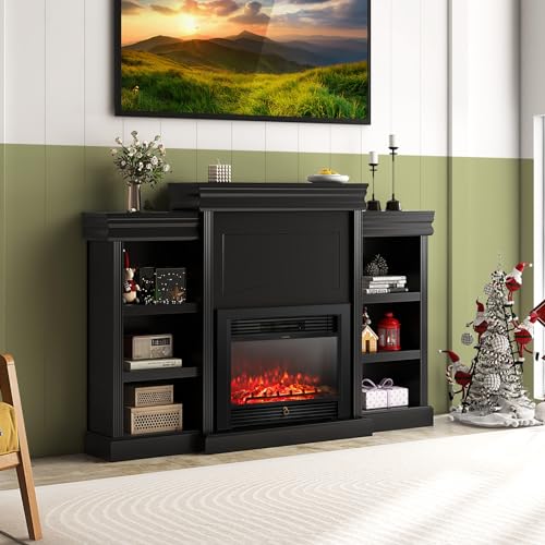 Giantex 70" Electric Fireplace TV Stand - 1500W Electric Fireplace Inserts with 3 Flame Colors, Media Console, TV Cabinet with Fireplace, 6 Shelves, Entertainment Center for Bedroom, Living Room