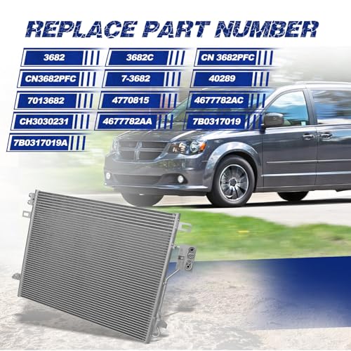 Image of Air Conditioning A /C Condenser Compatible with Chrysler Town & Country 08-16; Dodge Grand Caravan 08-20; Ram C /V 12-15; Volkswagen Routan 09-14# 3682, 7B0317019, 7B0317019A