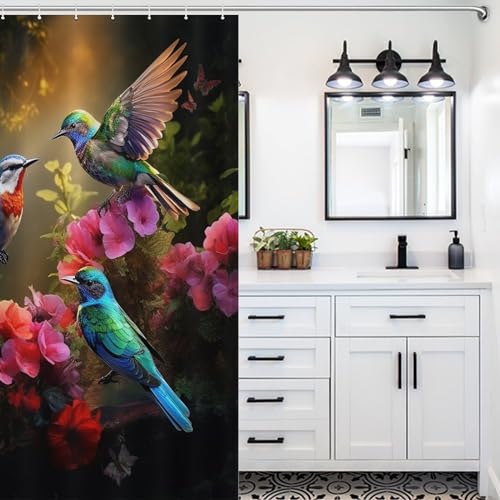 Rideau de douche oiseau mignon anti-moisissure en tissu polyester lavable 140x183 - 5