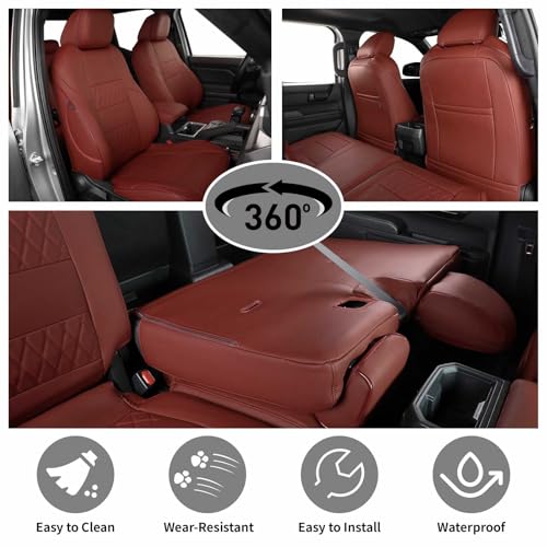 Image of EKR Tacoma Back Seat Covers for Toyota Tacoma (Hybrid) 2024 2025 2026 Double cab TRD Sport,TRD Off-Road,Limited,Trailhunter, Truck Rear Seat Cover- Second Row Only,Faux Leather(Burgundy)