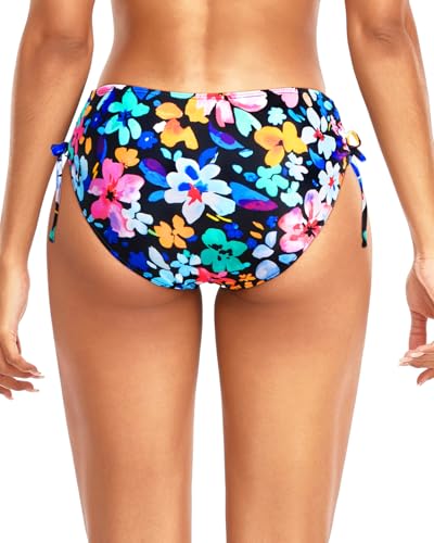 Image of Daci Women Mid Waist Bikini Bottoms - Full Coverage Swim Bathing Suit Bottom Side Tied Swimsuit Bottoms