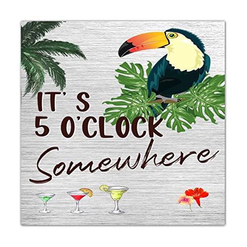 Déco murale vintage It's 5 O'Clock Somewhere en bois pour salon et cheminée