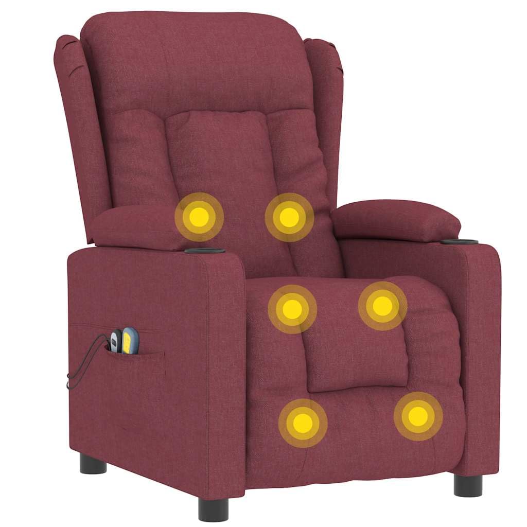 vidaXL Massagesessel, Sessel Verstellbar Elektrisch, Relaxsessel mit Liegefunktion Vibrationsfunktion, Ohrensessel Fernsehsessel, Weinrot Stoff