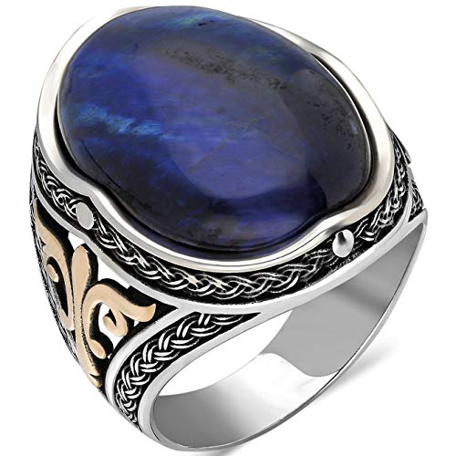 mysilverworld Solid 925 Sterling Silver Oval Blue Tiger's Eye Stone Men's Ring (12)