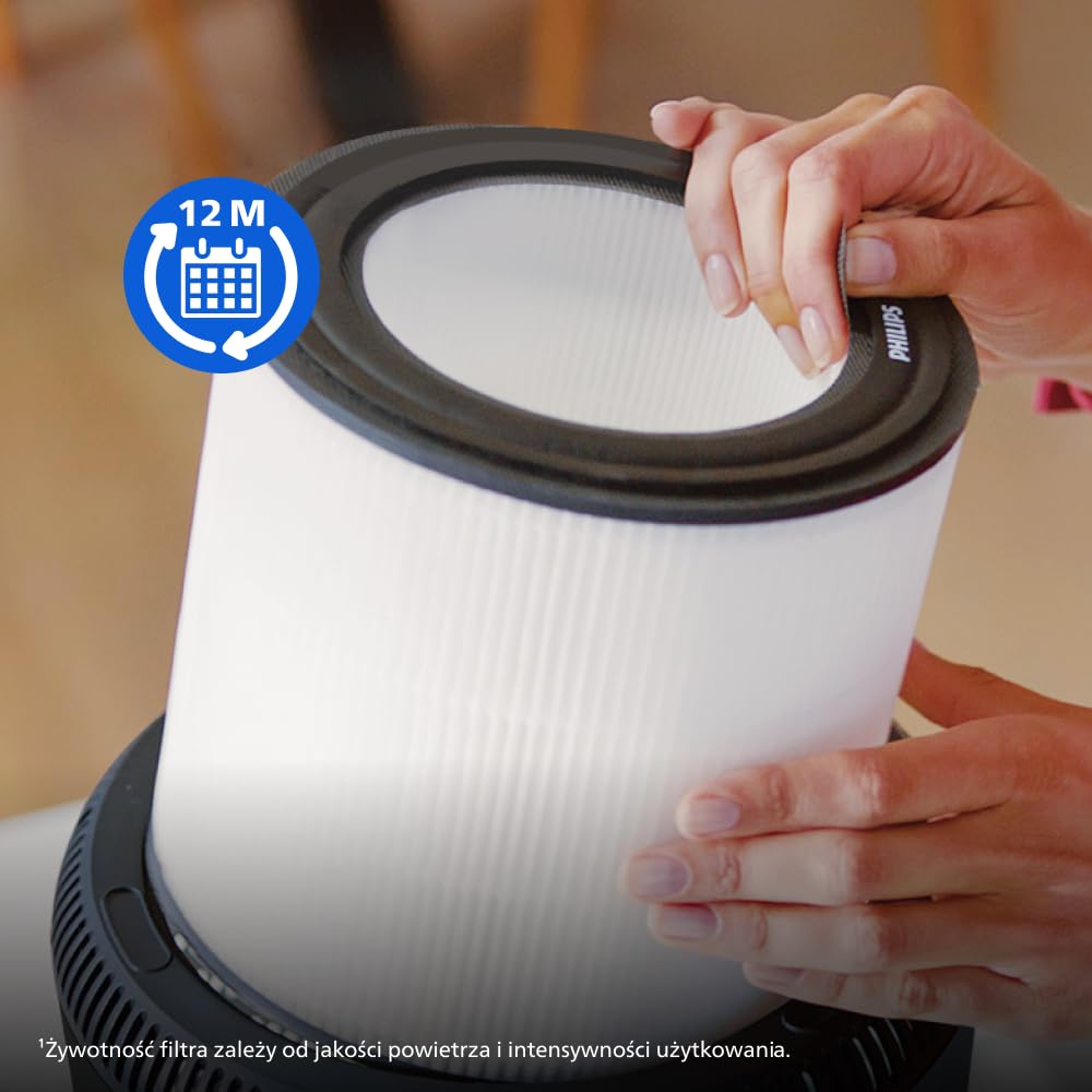 Philips Oryginalny filtr wymienny do oczyszczacza powietrza serii 800 AC0830, AC0850, 3-warstwowa filtracja HEPA NanoProtect + węgiel aktywny, trwałość i żywotność 12 miesięcy (FY0293/30)