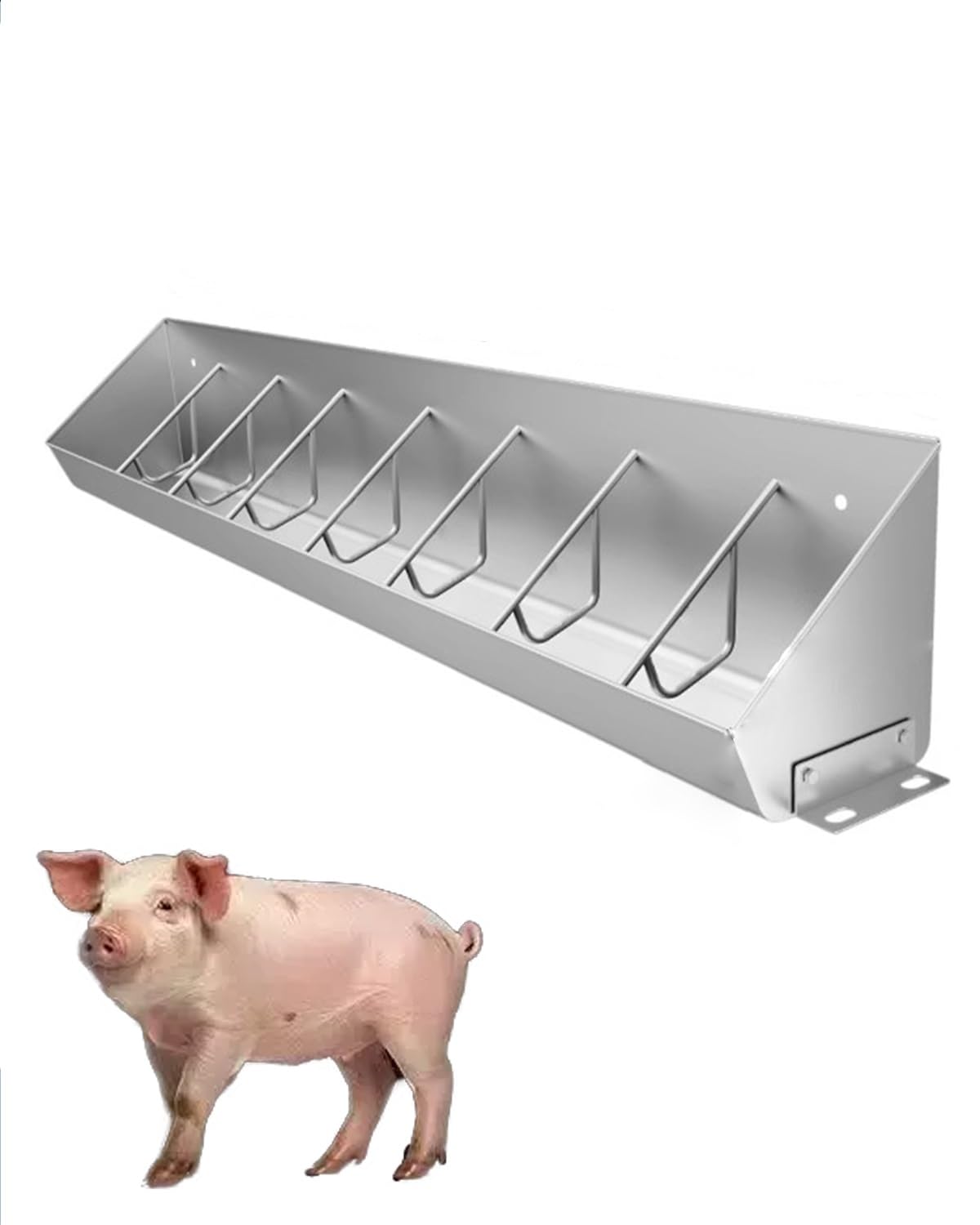 Schweinetrog Futtertrog Aus Edelstahl In Landwirtschaftsqualität für Schweine, 5/8/10 Löcher, Robust, Leicht zu Reinigen, Futterschale für Ferkel(59 inch Long with 8 bit)