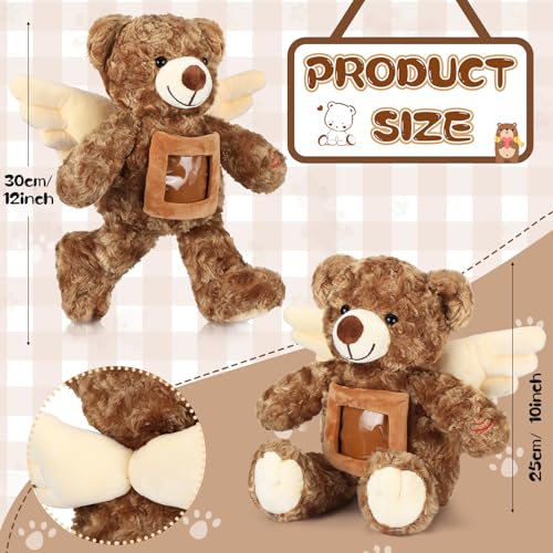 Leyndo 12 Inch Angel Remembrance Bear Plush Stuffed Animal with Recorder Soft Plush Animal Toy with a Picture Frame for Christmas Baby Shower Birthday Party Wedding Gift(Dark Brown)