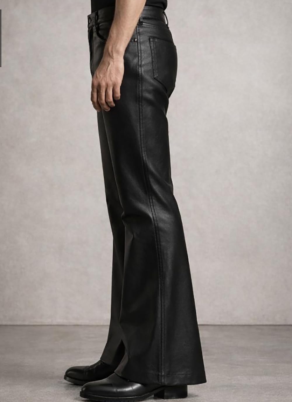 VENNYNG Men's Faux Leather Bell Bottom Pants 70s Retro Disco Flare Leg Trousers with Elastic Back