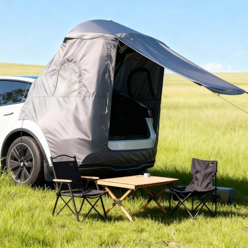 SUMK Camping Tent for Tesla Model Y 2020-2025 Accessories [UPF50+ & Waterproof PU 3000mm] 420D Oxford Fabric Car Tailgate Shade Awning with Screen Net Suitable for 2-4 Person - Grey