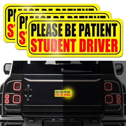 Image of 3PCS Student Drive Magnet for Car, Magnet Car Sticker, Please Be Patient Student Driver Magnet, Reusable Movable Rookie Driver Reflective Magnets Stickers Universal Fit Car Bumper (Style 3)