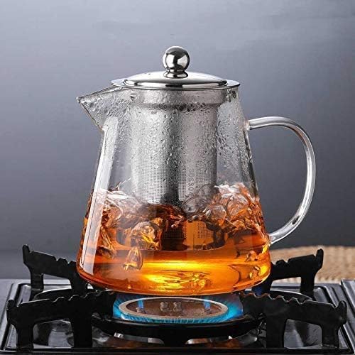 Image of Glass Small Kettle with Filter & Lid, Tea Pot with Removable 18 /8 Stainless Steel Infuser, Loose Leaf Tea Coffee Maker Set, Microwave & Stovetop Safe (550 ml, Set of 1)