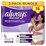 Always Discreet Postpartum & Adult Incontinence Pants High-Waisted Maternity Knickers Super Absorbent, Soft & Breathable Size Large, 16 Count (8 x 2 Packs)
