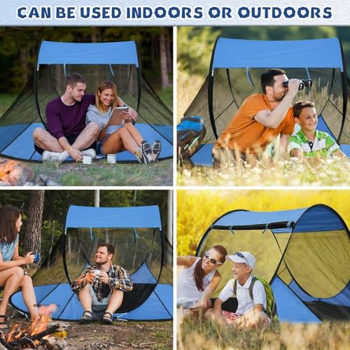 Image of Pop up Mosquito Tent for Camping, 86.6 x 59 x 45.3 Inch Bug Net Tent with Instant Automatic Setup, Lightweight Portable Screen Net Fits Most Camping Cot for Outdoor Hiking Travel(Blue)