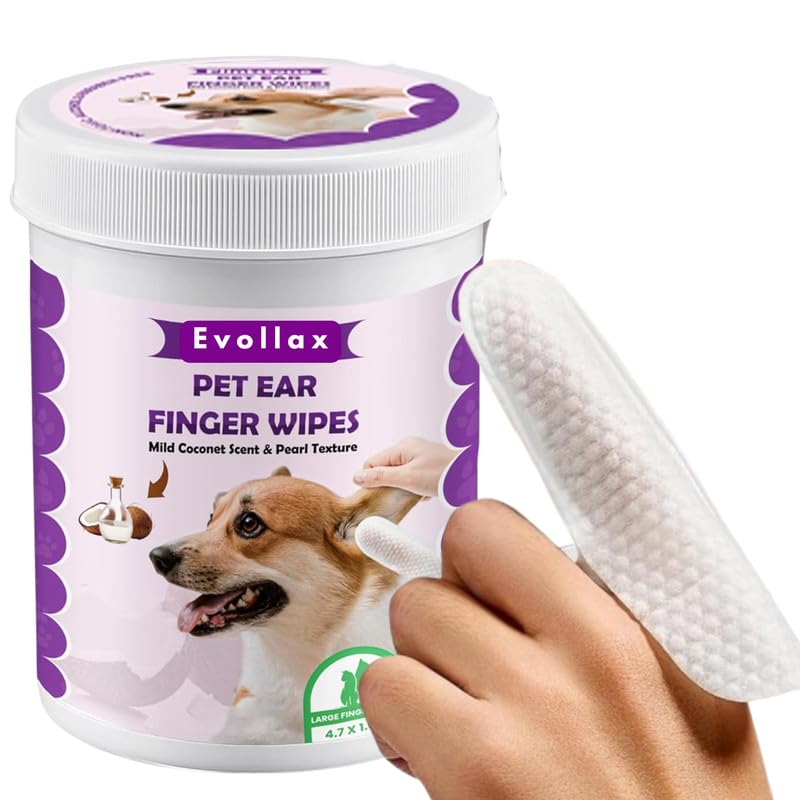 Evollax Dog Ear Cleaner Finger Wipes - Ear Wipes Gently Clean Wax & Dirt, white, Pack of 1