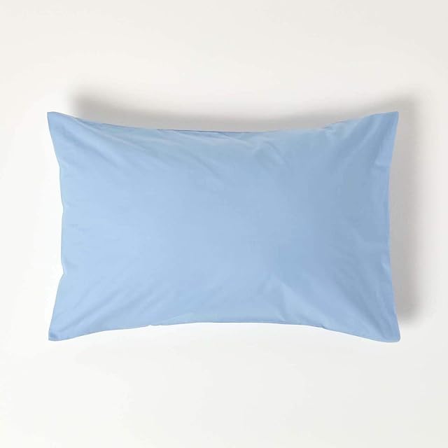 HOMESCAPES Light Blue Pure Egyptian Cotton Pillowcase Standard Size 200 TC 400 Thread Count Percale Equivalent Housewife Pillow Case