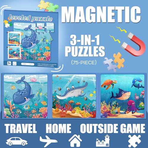 Image of Magnetic Puzzles for Toddlers 3-5 Toddler Puzzle Travel Toys (Sea)