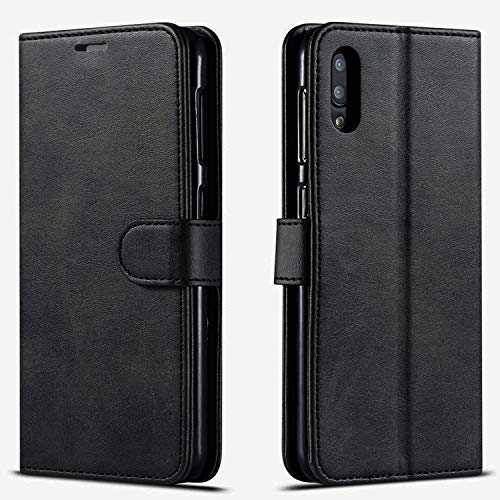 STARSHOP Compatible with Motorola Moto E Phone Case, Included [Tempered Glass Screen Protector], Premium Leather Wallet Pocket Cover with Kickstand Feature and Card Slots - Dark