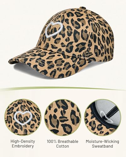 Image of Womens Baseball Cap Trendy Leopard Print Embroidery Cotton Breathable Adjustable Cap for Outdoor & Gifting