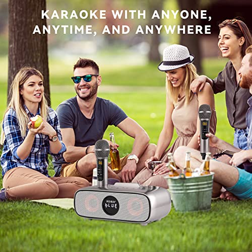 Karaoke Maschine,Bluetooth Karaoke Anlage für Erwachsene und Kinder, Tragbares PA-System mit 2 Mikrofonen,Lautsprecher mit Handyhalter/USB/TF-Karte/AUX-In,für Heimparty,Picknick,Outdoor/Indoor(Grau)