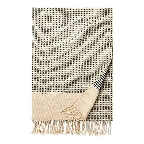 Amazon Aware Manta arrullo de sofá tejida, de algodón, diseño de bloques de chevron, 152 x 203 cm, color natural/negro