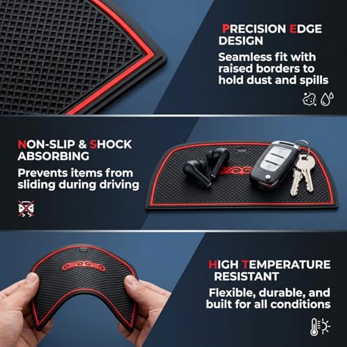 Image of Car Drome | Door Cup Bottle Mat Set for Kia Seltos Facelift 2023 to 2025 | Premium Non Slip Soft Rubber Inserts | Custom Fit 17 Pieces | Red Trim Interior Car Accessories | Dustproof Washable