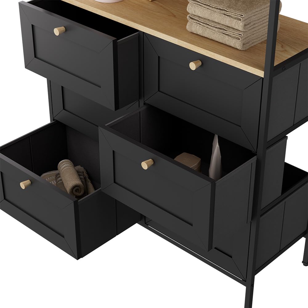 Vicco Cassettiera Belaro, Nero, 80 x 95 cm | con 6 cassetti, adatto per riporre utensili da cucina e stoviglie