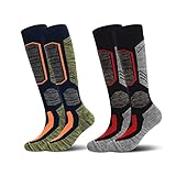 Ski Socks 2 Pairs Pack,Knee High Socks for Men Women Unisex Thick Snow Skiing Snowboard Socks (Fits womens 6-13, fits mens 7-12, Black +Blue)
