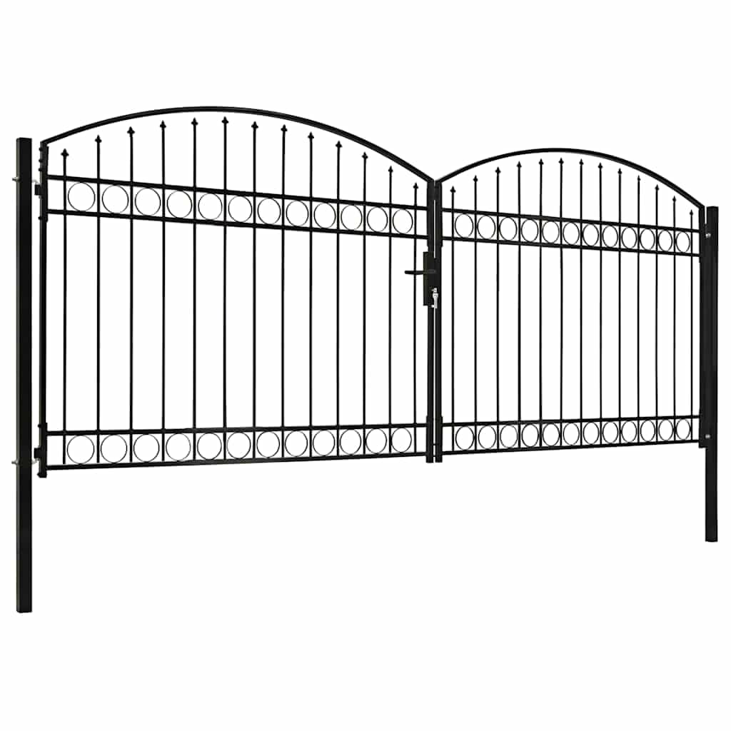 Zauntor Doppelflügel Gartentor aus pulverbeschichtetem Stahl 400 x 175 cm Schwarz mit Schloss und Griff modernes, verschließbares Gartentor für Hausgarten und Hinterhof