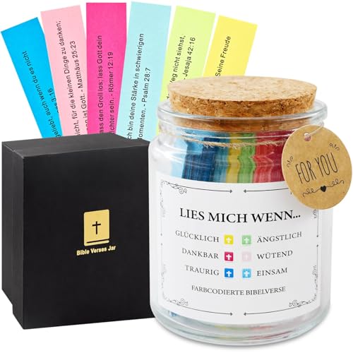Znnhnn Glas mit Bibelversen Bible Verses Jar Glas mit Hoffnung Gebetsglas mit 96 Farbigen Bibelversen Schrift Karten Ostern Weihnachten Christliches Religiöses Geschenk (Deutsche)