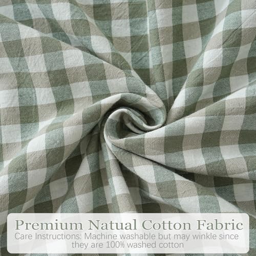 2 Pack Sage Green/White Plaid Ruffle Throw Pillow Covers Farmhouse Checkered Chic Washed Cotton Pillowcases Gingham Pillow Shams for Bed, Sofa, Living Room-20"x20" Sage Green