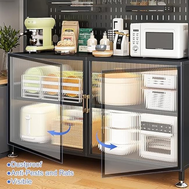 White Coffee Bar Cabinet with Microwave Stand, Bakers Rack & Transparent Flip Switch Door, DIY Backplane, Rolling Cart for Kitchen, Dining Room & Living Room - 60 Size-RxrZv0Ig