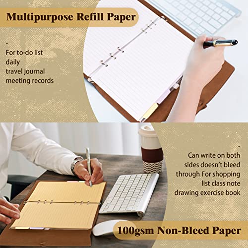 Image of A5 Refill Paper, Planner Inserts for A5 Binder Budget Planner Journals Notebook, 6 Ring Loose Leaf Lined Paper with Binder Dividers ( A5, Light Brown Paper ) | A5 Binder Inserts for Budget Planner Journals Notebook, Planner Inserts for 6 Ring Binder, Loose Leaf Kraft Paper