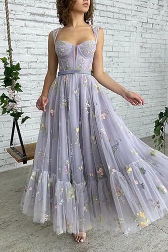 Loyeloy Women's Flower Embroidery Tulle Prom Dresses 2025 Sweetheart Tea Length Formal Evening Party Gown2