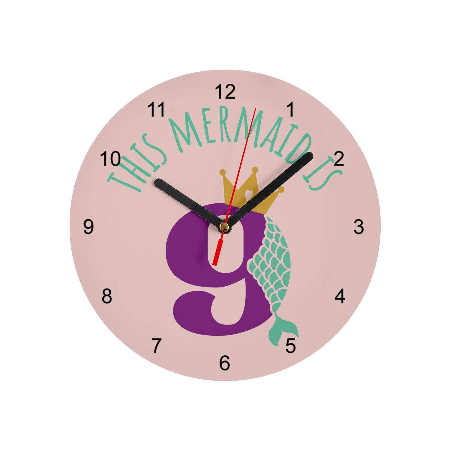Horloge murale en verre This Mermaid is 9 Years Old rose de diametre 20 cm
