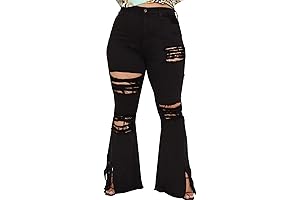 Women's Plus Size Ripped Bell Bottom Jeans